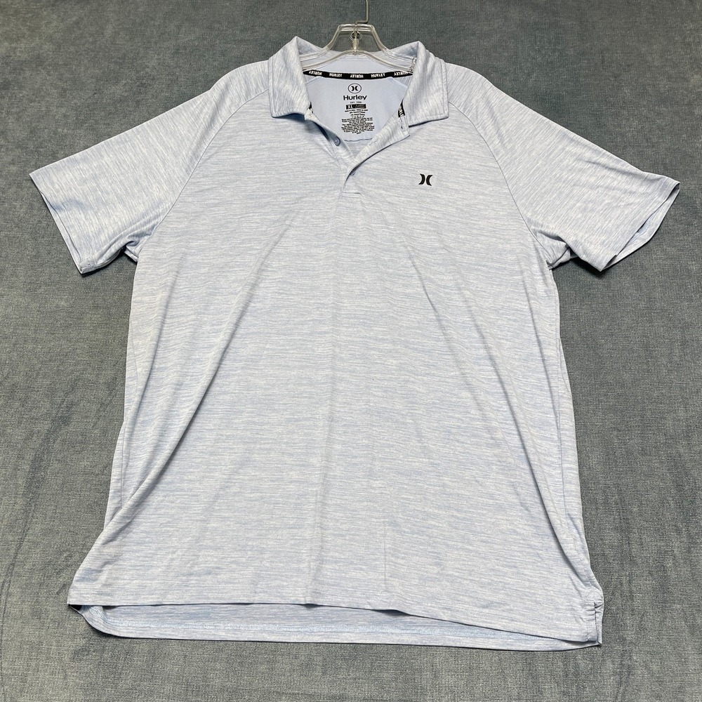 Hurley Polo Shirt Mens XL Heather Blue Raglan Sleeves Logo Golf Performance